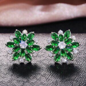 Colorful Flower CZ Full Filled Romantic Stud Earrings For Women, HA4173